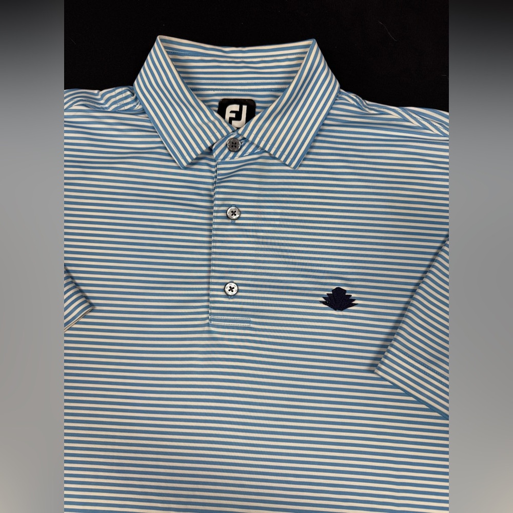 FootJoy Men's Light Blue and White Striped Polo